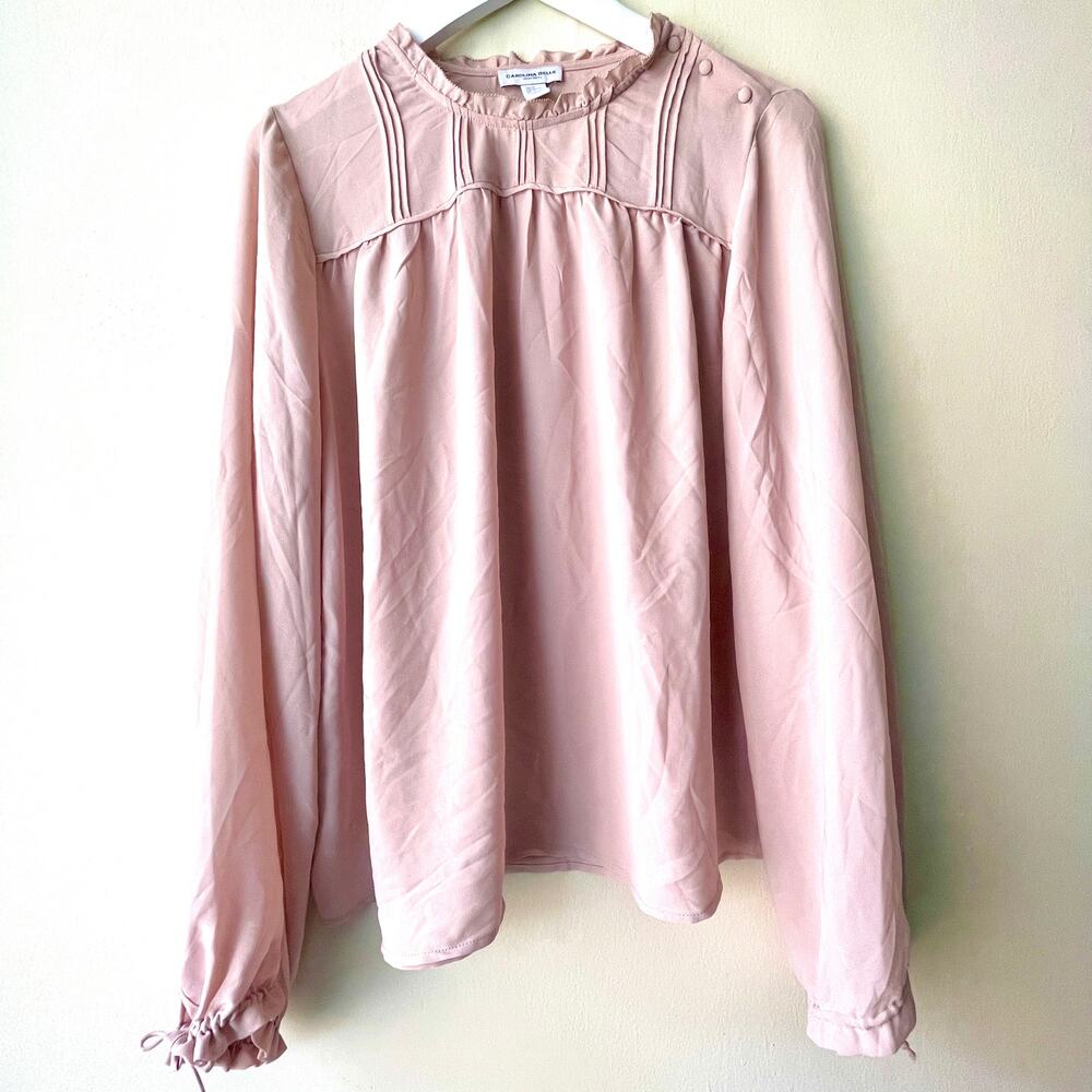 Carolina Belle Blush Mauve Chiffon Long Sleeve Ruffle Neck Blouse - XL